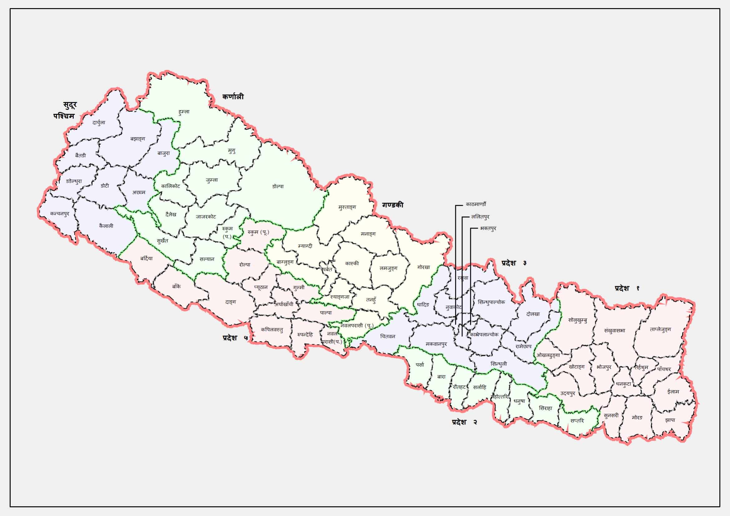 नेपालको  संघीय संरचना अनुसार नयाँ नक्सा सार्वजनिक