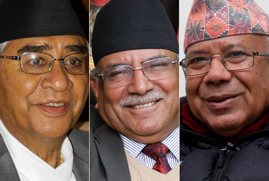 देउवा, प्रचण्ड र माधव नेपालबीच छलफल जारी
